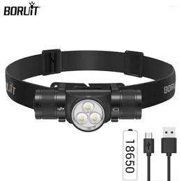 Headlamps BORUiT HP330 High Powerful LED Headlamp 7-Mode Type-C Rechargeable 18650 Headlight IP66 Waterproof Head Torch Fishing Work Lamp