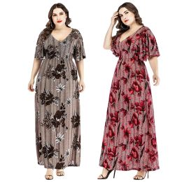 Dresses Plus Size Women Boho Floral Printed Vneck Summer Dress Holiday Party Dress Pleated Sundress Short Sleeve Loose Casual Dresses