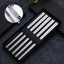 Chopsticks 5/10 Pair Chinese Stainless Steel Reusable High Temperature Sterilizable Non-Slip Metal Chop Sticks Kitchen Tableware