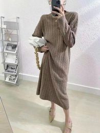Casual Dresses Spring Autumn Sweater Knitting Dress Women O Neck Long Sleeve Solid Office Elegant Korean Style 2024 Winter
