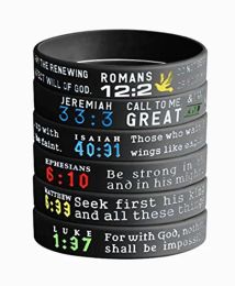 Bracelets 1Set Power of Faith Bible Verse Wristbands Silicone Bible Bracelets Christian Religious Prayer Cross Jewelry Gifts For Men Women