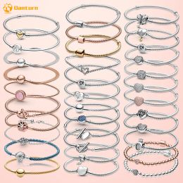 Authentic Snake Chain fit bracelet designer for women European Bead Pendant Diy Heart Infinity Wishbone Heart Blue Disc Fan Clasp Heart T-Bar Multi