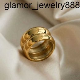 13mm Wide 18K Gold IP Plateding Stainless Steel Smooth Wedding Band Chunky Ring Gorgeous Detailed Gold Ring For Ladies