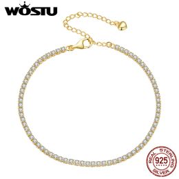 Bangles WOSTU 925 Sterling Silver 18K Gold Women Adjustable Tennis Bracelet 3mm Clear AAA CZ Classic Chain Links Wedding Jewellery Gift