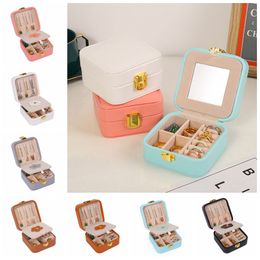Portable PU Leather Jewelry Storage Boxes with Mirror Travel Display Jewelry Case Ear Display Container Box Ocean Shipping Q948