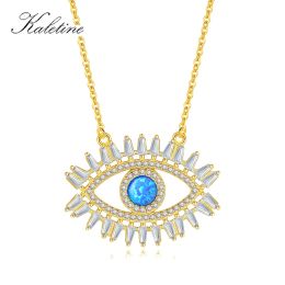 Pendants KALETINE 925 Sterling Silver Evil Eye Necklaces Women Gift Crystal CZ Lucky Turkish Blue Eye CZ Necklace Fine Turkey Jewelry