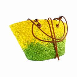 Yellow + Green Diagonal braid of paper rope Straw plaited article Large handbag Urban simple street trend Factory direct sales Volume discount