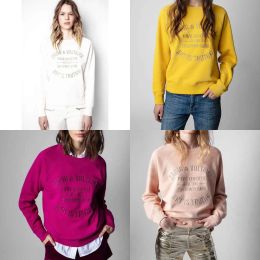 Zadig Voltaire 24SS Tasarımcı Hoodie Sweatshirt Moda Yeni Klasik Mektup Nakış Pembe Pamuklu Kadın İşlemeli Külkü Jumper Hoodies