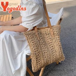 Totes Yogodlns Summer Hollow Out Str Bag Women Large Capacity Shoulder Bag Handmade Weave Totes Bag Travel Beach Bag Shopping Pouch T240220