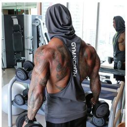 Tank Top Men Gym Clothing Black Quick Dry Mesh Fitness Shirt Hooded Vest 240219