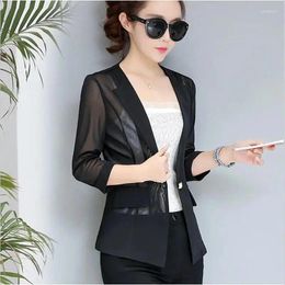 Women's Suits S-3XL Women Blazer Jacket Mesh Thin Three Quarter Sleeve Slim Spring Summer Autumn Casual Office Work Plus Size Black White