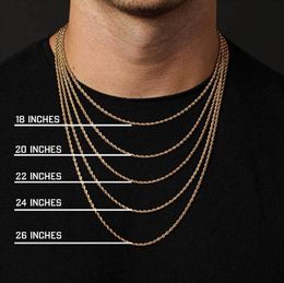 Chains High-Quality Rope Chain 6Mm 14 K Yellow Fine Solid Gold Gf Thick Twisted Braided Mens Hip Hop 24 Inch Necklace Drop Delivery Dhyxn