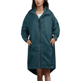 Women's Jackets Waterproof Snow Jacket Coat Women Casual Solid Colour Zipper Coats Long Sleeve Hooded Raincoat Pocket Loose Winter