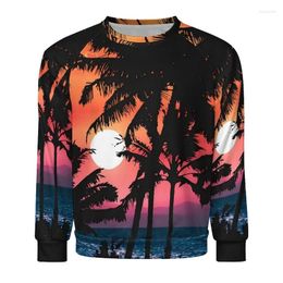 Men's Hoodies 3D Printed Hawaiian View Pullovers For Men Clothes Sunset Coconut Tree Graphic Sweatshirts Women Long Sleeve Top