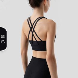 lu-70 Yoga Outfits Sports Underwear Cross Back Fitness Shockproof Running Bra Women Gym Shirt Workout Padded Tank To