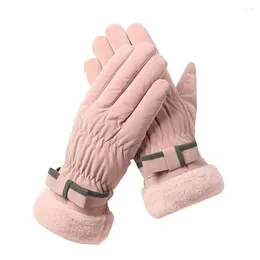 Cycling Gloves 1 Pair Winter Plush Lining Wrist Stretch Thickened Full Finger Anti-slip Warm Women Outdoor Ski Riding