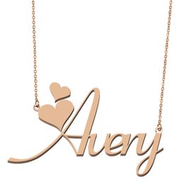 Avery Name Necklace Custom Nameplate Pendant for Women Girls Birthday Gift Kids Best Friends Jewellery 18k Gold Plated Stainless Steel