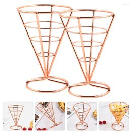 Flatware Sets 2pcs French Fry Stands Cone Metal Wire Snack Basket Appetiser Serving Racks Charcuterie