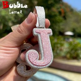 Necklaces Bubble Letter Jewellery Single Initial Necklace for Women Iced Out Pendant Prong Setting Two Layers Hip Hop Charms