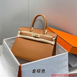 Genuine Leather Bags Trusted Luxury Handbag 2024 New European and American Vintage High Definition Ep Palm Pattern Head Layer Cowhide Platinum Bag wit with LOGO HB5P