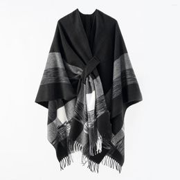 Scarves Fashion Vintage Side Strap Plaids Imitate Cashmere Cape Shawl Women Spring Autumn Wraps Outerwear Cloak