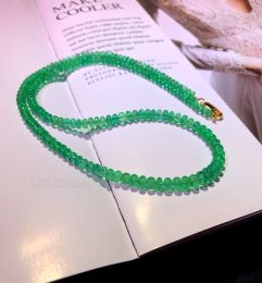 Necklaces AAA Emerald green roundelle 35mm chocker necklace 40CM nature wholesale beads AA gemstone for woman gift