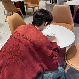 Men's T-Shirts Men round neck sweatshirt Korean style suede couple oversize trendy autumn and winter y2k tops men clothing harajuku hoodies Q240220