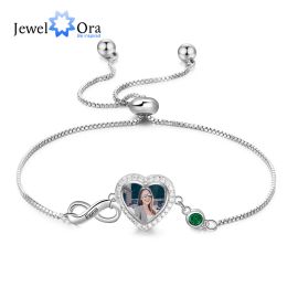 Bracelets JewelOra Personalized Heart Photo Infinity Bracelet Customized Birthstone Engraved Name Adjustable Chain Bracelets for Women