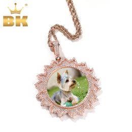 Necklaces TBTK Custom Photo Memory Pendants Full Iced Out Cubic Zirconia Soild Back Engrave Name Round Tag Hiphop Jewelry