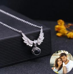 Necklaces Personalized Engraved Photo Pendant Angel Wing Shape to send Family and Friends Birthday Holiday Gifts.