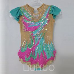 LIUHUO Customize Rhythmic Gymnastics Leotards Girls Women Competition Artistics Gymnastics Performance Wear Crystals Quality Stretchy Pink