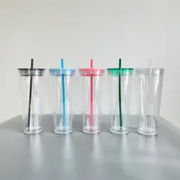 Transparent Reusable Straw wholesale mixed Colour sealed no leak Insulated plastic arylic 20oz double wall snow globe curve cups suitable for vinyl,sold by case