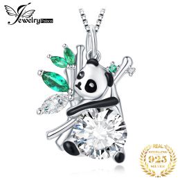 Necklaces JewelryPalace New Cute Panda Enamel Simulated Emerald 925 Sterling Silver Pendant Necklace for Woman Girl Fine Jewellery No Chain