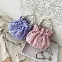 Wallets Bucket Messenger Small Bag For Women Beam Mouth Single-Shoulder Coin Purse Fold Soft Leather Cloud Pearl Chain All-match