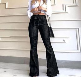 Women's Pants Jeans 2024 Summer And Autumn Versatile Casual Lace Up High Waist Micro Elastic Flare Wide Leg