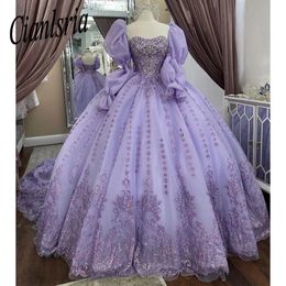 Lilac Quinceanera Dresses 2024 Detachable Sleeves Ball Gown Flowers Appliques Lace Sweet 15 16 Birthday Vestidos De XV Anos Gala