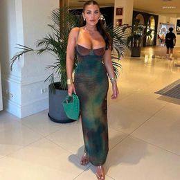 Casual Dresses Crystal Fall Green Graphic Sexy Bodycon Sleeveless Long Dress Night Club Clothing For Woman Fashion Off Shoulder Maxi