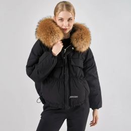 Necklaces 2021 New Arrival Large Natural Raccoon Fox Fur Hooded Winter Duck Down Coat Women Thick Warm Windproof Loose Short Puffer Parka