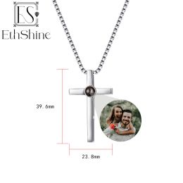 Necklaces EthShine 925 Silver Custom Photo Projection Necklaces Cross Pendant Necklace for Women Men Mothers Day Valentines Day Gift