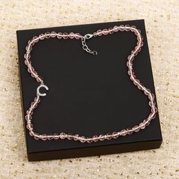 Luxury quality charm pendant necklace with diamond and pink beads in silver plated have stamp box PS3018B