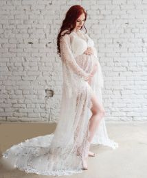 Dresses Lace Maternity Photo Dress Drawstring Floor Mop Dress 1175