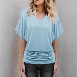 Women's T Shirts Fashion Fold Plus Size Tops For Women V Neck Solid Hem Sleeve Loose Batwing Shirt Casual Knitted Vest Woman Clothing