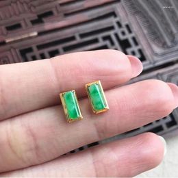 Stud Earrings Silver Inlaid Green Natural Chalcedony Strips Creative Chinese Style Charm Party Ladies Accessories