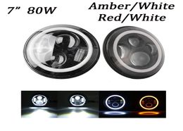 ECAHAYAKU 80W 7inch round car LED headlight with halo ring off road wrangler motorcycle automotive driving headlamp with angel eye3906905