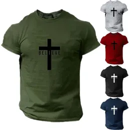 Men's T Shirts Fashion I Believe In God Cross Christian 3D Printing T-Shirt Casual Round Neck Jesus Short Sleeve T-Shirts Quick Dry Cloth