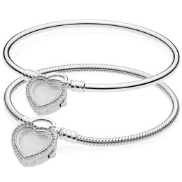 Bangles Original Sparkling Floating Heart Locket Snake Chain Bracelet Bangle Fit Europe 925 Sterling Silver Bead Charm Diy Jewellery