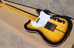 Top Quality Quilted Maple Tuff Dog Yellow Electric Guitar Basswood Body White Pearloid Pickguard Gold Hardware
