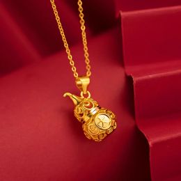 Pendants Pure 18K Gold Necklace Lucky Hollowed Out Gourd Pendant for Women Charm Jewelry Gold Jewelry Wedding Party Gift