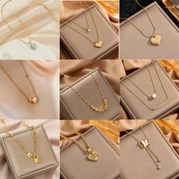 Pendant Necklaces Trendy Stainless Steel Gold Plated Necklace Heart Design Choker Butterfly Charm Collar Women Jewellery For Gift