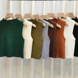 Women's Tanks Knitted Cropped Vest Women Sweater Camisole Half-turtleneck Fashion Comfort Tank Tops Sleeveless Sexy Soft